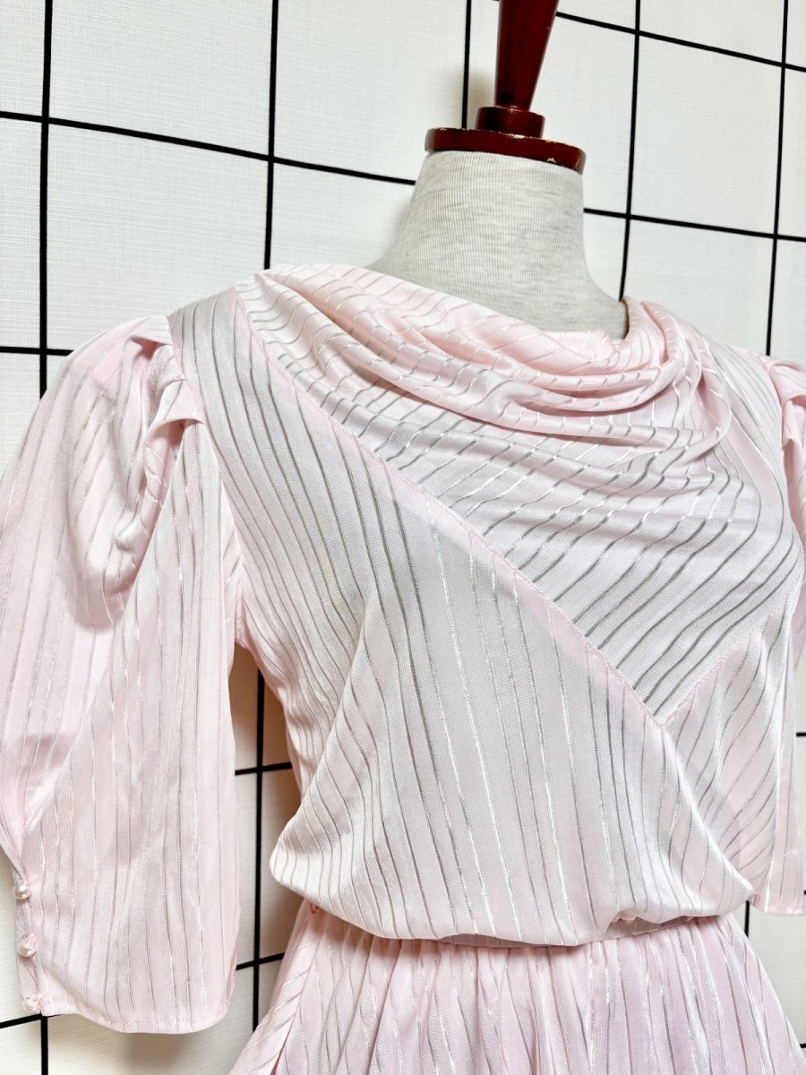 画像6: ストライプ ウエストゴム レトロ USA古着 ヴィンテージワンピース (6)