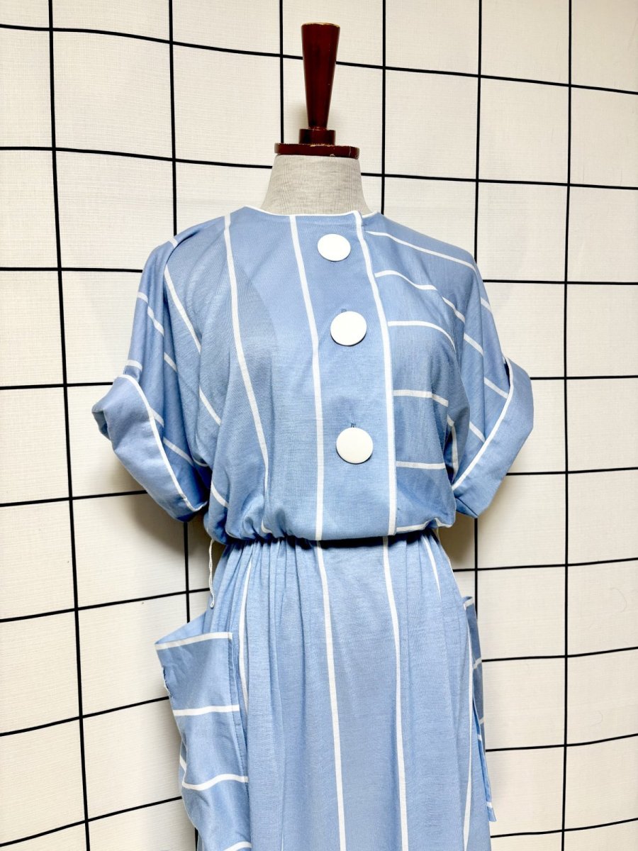 画像3: ストライプ ドルマンスリーブ ウエストゴム レトロ USA古着 ヴィンテージワンピース (3)