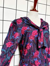 画像6: 薔薇柄 ペイズリー リボンタイ ウエストゴム レトロ USA古着 ヴィンテージワンピース (6)