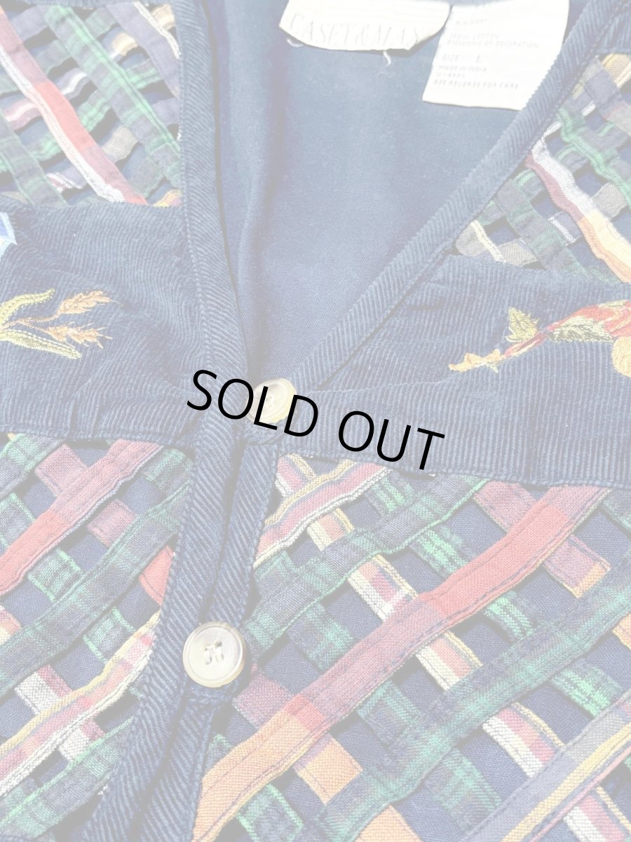 画像10: コーデュロイ 刺繍 ネイビー レトロ India 古着 ヴィンテージベスト (10)