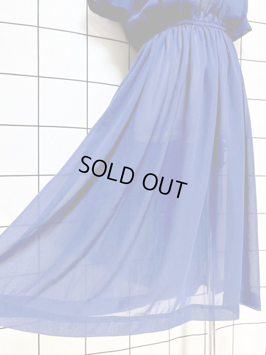 画像10: コサージュ付 ネイビー ホワイト ウエストゴム 半袖 レトロ USA古着 ヴィンテージワンピース (10)