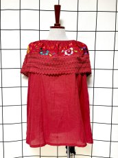 画像1: メキシカン刺繍 レース フォークロア レトロ 古着 メキシコ製 ヴィンテージ刺繍ブラウス (1)