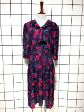 画像1: 薔薇柄 ペイズリー リボンタイ ウエストゴム レトロ USA古着 ヴィンテージワンピース (1)