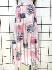画像1: FRANCE プリーツ アート柄 ウエストゴム レトロ ヨーロッパ古着 ヴィンテージスカート (1)
