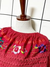 画像4: メキシカン刺繍 レース フォークロア レトロ 古着 メキシコ製 ヴィンテージ刺繍ブラウス (4)
