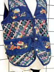 画像9: コーデュロイ 刺繍 ネイビー レトロ India 古着 ヴィンテージベスト (9)