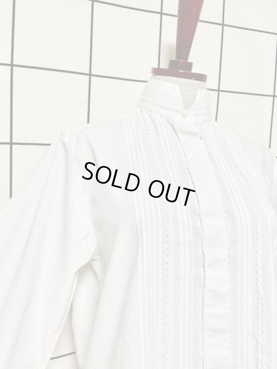 画像6: スタンドカラー クラシカル ホワイト レトロ USA古着 シャツ ヴィンテージブラウス (6)