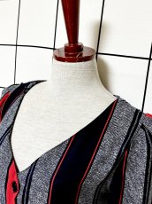 画像3: ストライプ 前開き レトロ 長袖 USA古着 ヴィンテージワンピース (3)