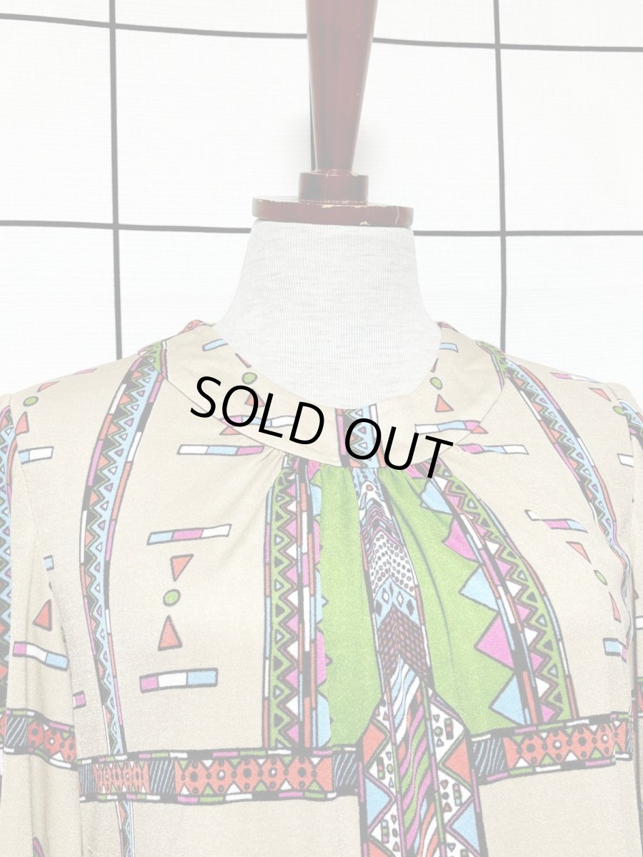 画像5: 70sJAPAN 幾何学柄 昭和レトロ 国産古着 ヴィンテージワンピース (5)