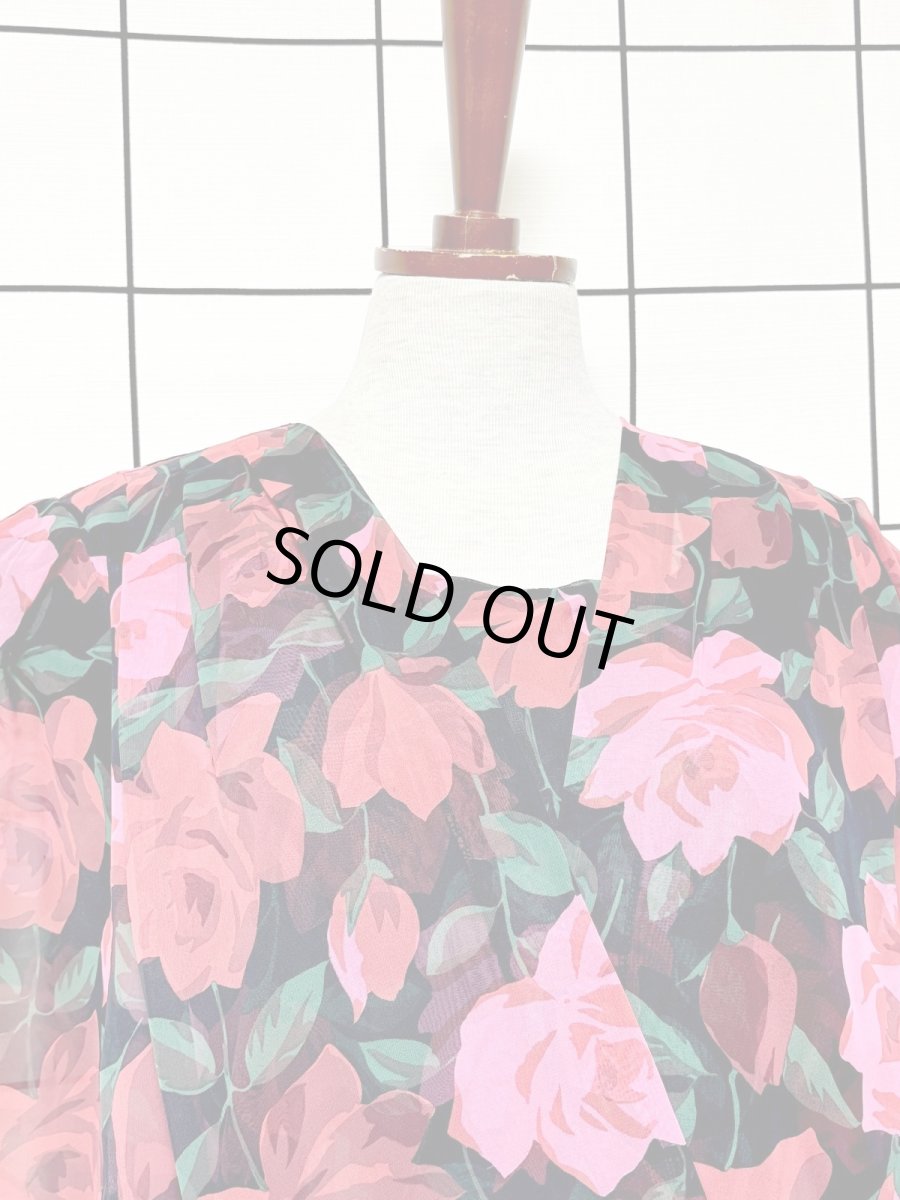 画像5: 西ドイツ製 WestGermany ティアードデザイン 薔薇柄 レトロ 長袖 ヨーロッパ古着 ヴィンテージドレス (5)