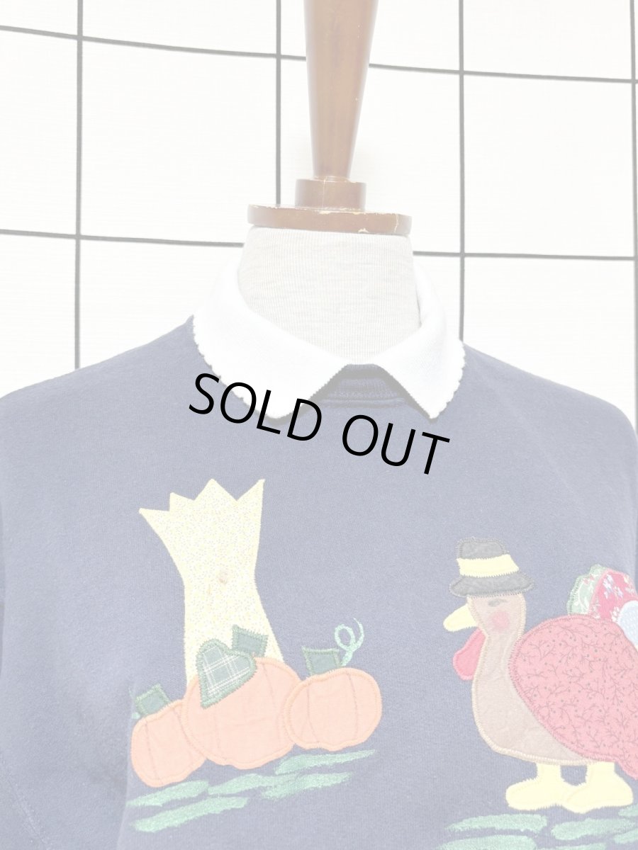 画像5: 鳥模様パッチ 襟付き ネイビー レトロ USA古着 ヴィンテージスウェット (5)