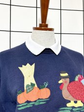 画像5: 鳥模様パッチ 襟付き ネイビー レトロ USA古着 ヴィンテージスウェット (5)