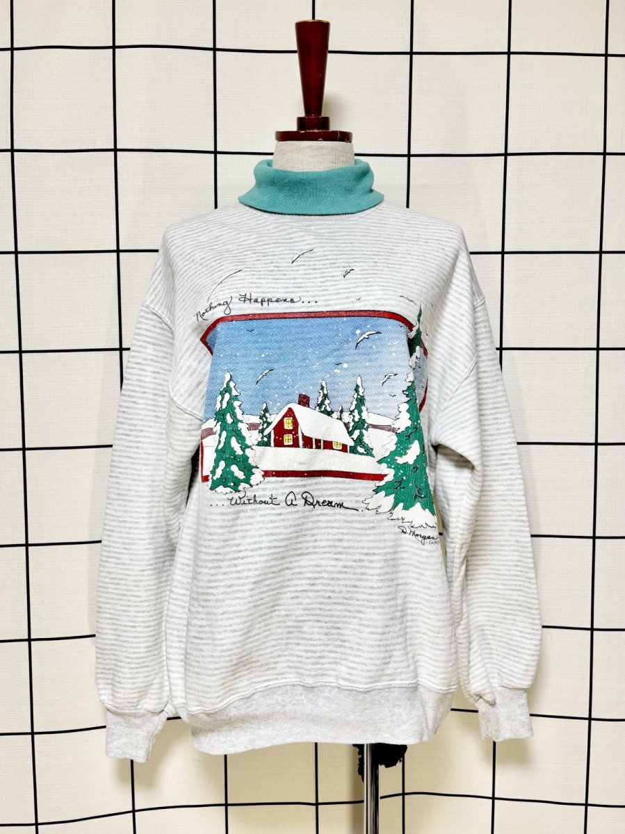 画像1: 雪景色 ボーダー タートルネック レトロ USA古着 ヴィンテージスウェット (1)