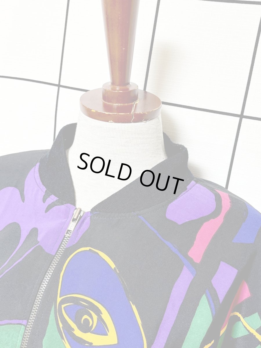 画像4: レトロサイケ オーバーサイズ ジップアップ USA古着 ジャンパー ヴィンテージブルゾンジャケット (4)