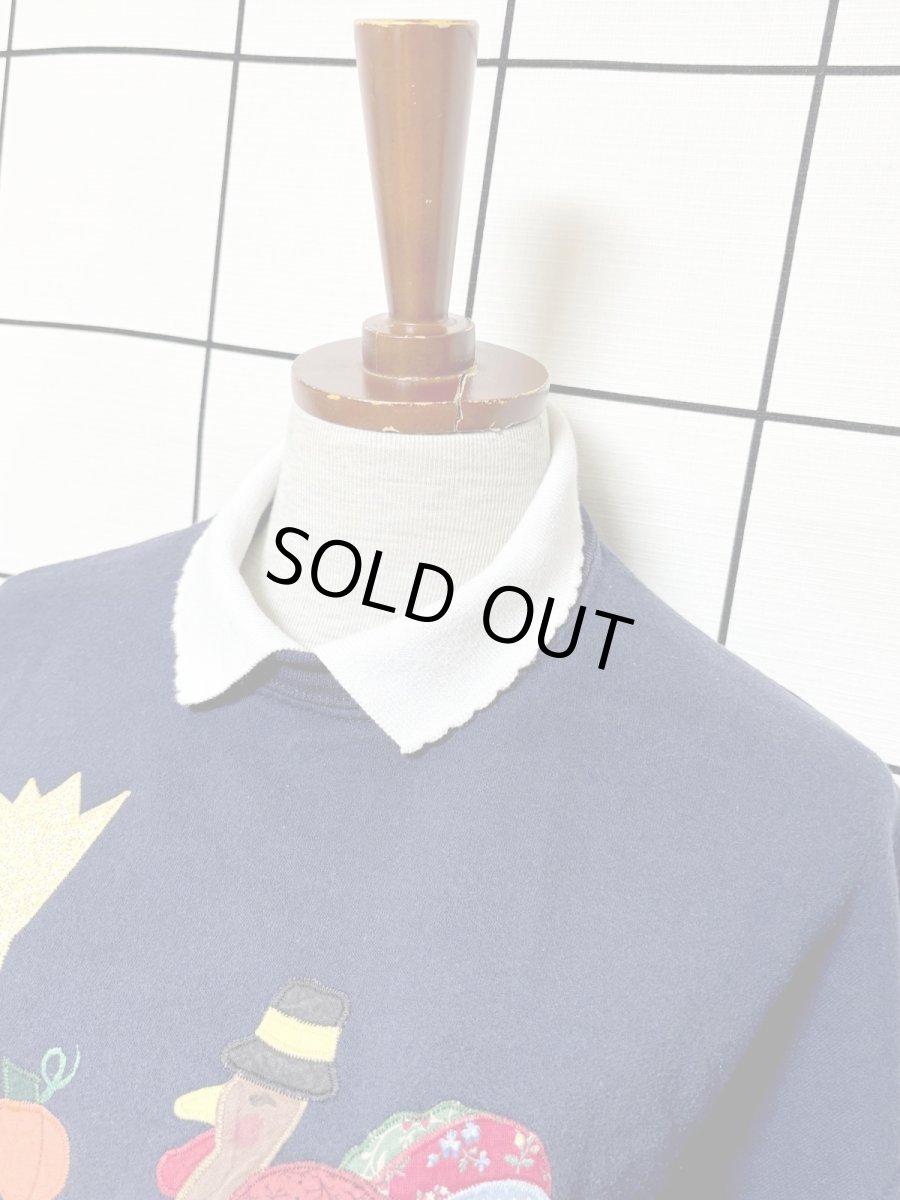 画像4: 鳥模様パッチ 襟付き ネイビー レトロ USA古着 ヴィンテージスウェット (4)