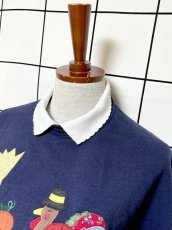 画像4: 鳥模様パッチ 襟付き ネイビー レトロ USA古着 ヴィンテージスウェット (4)