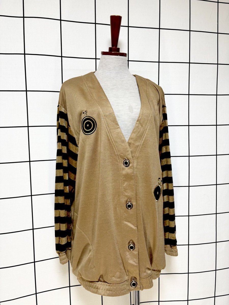 画像3: ボーダー 自転車刺繡パッチ スタッズ レトロ USA古着 ヴィンテージニットカーディガン (3)