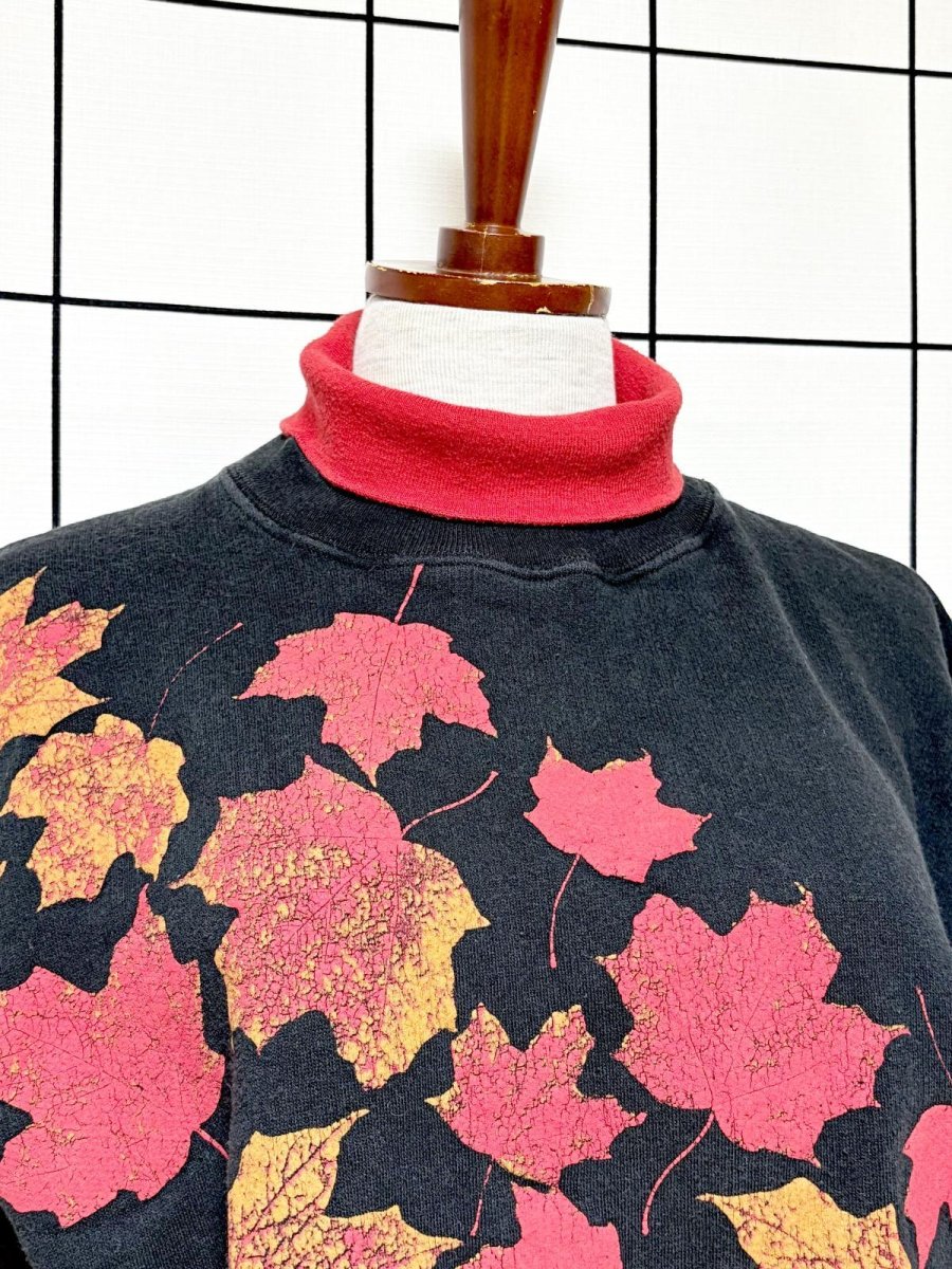 画像5: リーフ柄 タートルネック ブラック レトロ USA古着 ヴィンテージスウェット (5)