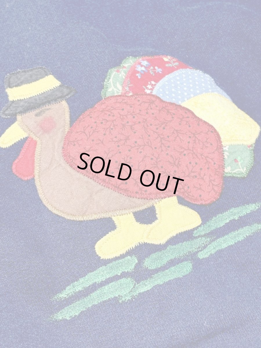 画像10: 鳥模様パッチ 襟付き ネイビー レトロ USA古着 ヴィンテージスウェット (10)