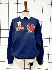 画像1: 鳥模様パッチ 襟付き ネイビー レトロ USA古着 ヴィンテージスウェット (1)