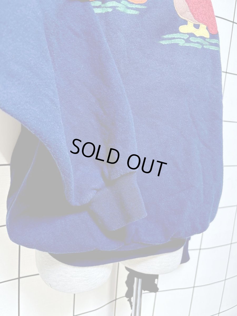 画像7: 鳥模様パッチ 襟付き ネイビー レトロ USA古着 ヴィンテージスウェット (7)