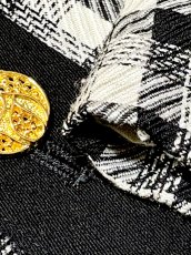 画像11: ショート丈 ノーカラー チェック柄 モノトーン レトロ 国産古着 ヴィンテージジャケット (11)