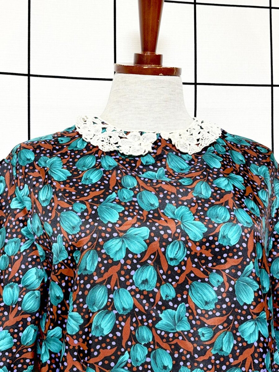 画像6: 【2500円均一対象商品】花柄 ドット レース襟 レトロ USA古着 ヴィンテージワンピース (6)