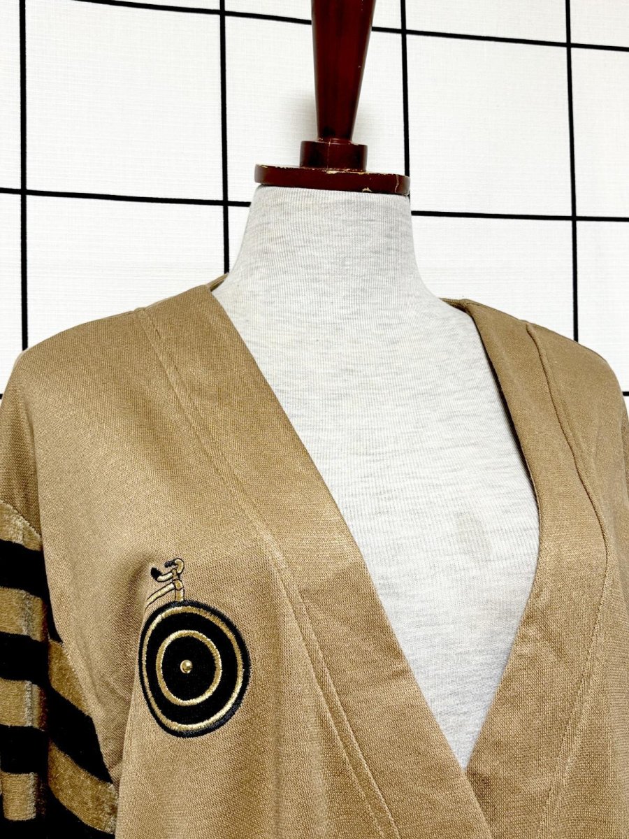 画像5: ボーダー 自転車刺繡パッチ スタッズ レトロ USA古着 ヴィンテージニットカーディガン (5)