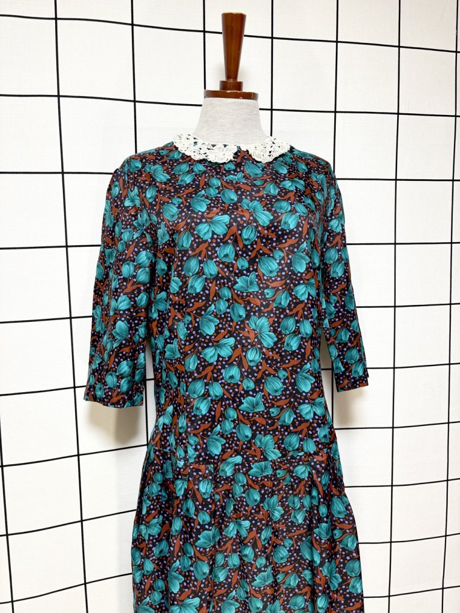 画像4: 【2500円均一対象商品】花柄 ドット レース襟 レトロ USA古着 ヴィンテージワンピース (4)