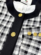 画像9: ショート丈 ノーカラー チェック柄 モノトーン レトロ 国産古着 ヴィンテージジャケット (9)