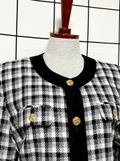 画像5: ショート丈 ノーカラー チェック柄 モノトーン レトロ 国産古着 ヴィンテージジャケット (5)