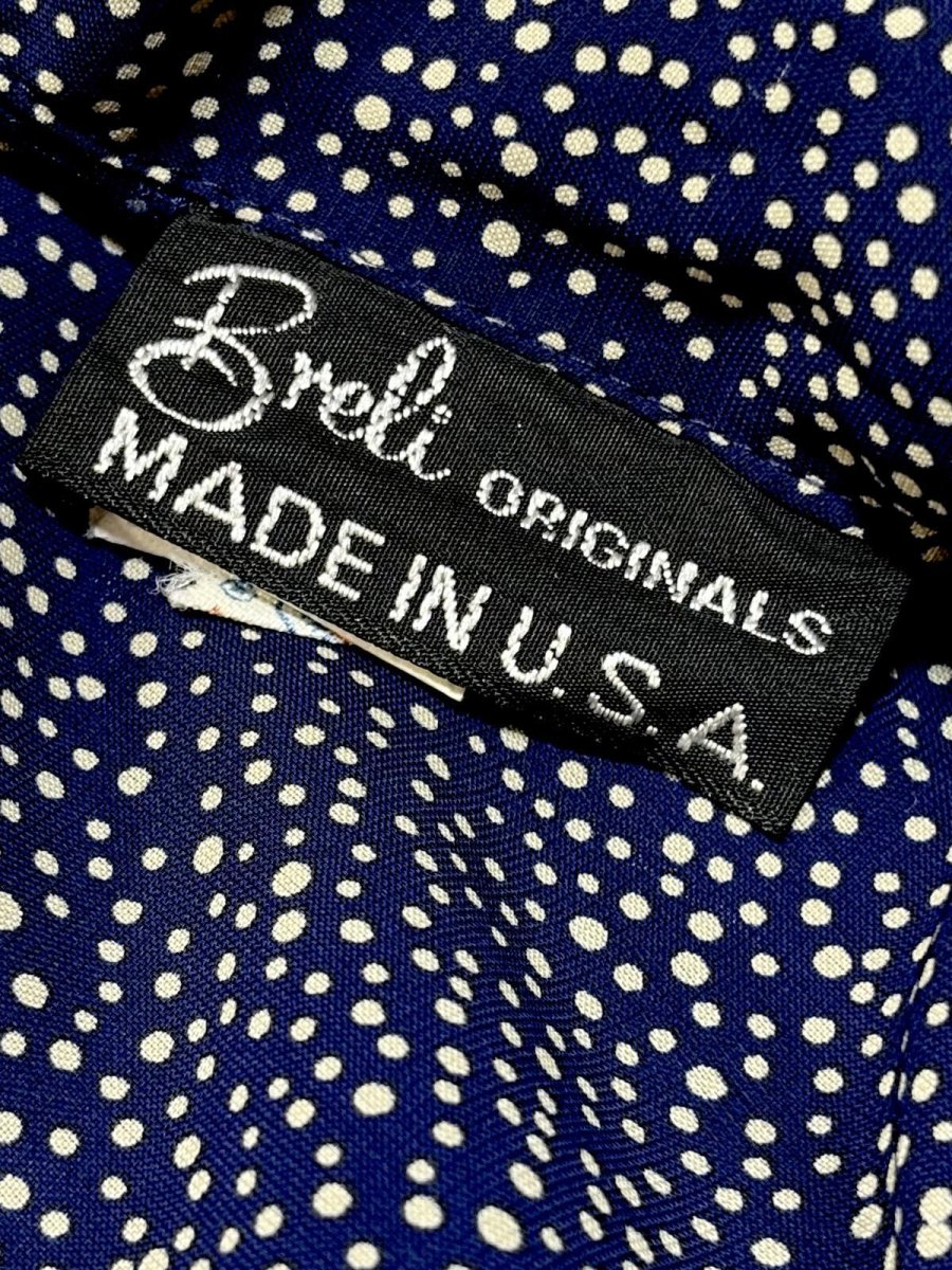 画像12: 【2500円均一対象商品】プリーツ切り替え ドット柄 ネイビー リボンタイ UNIONMADE ウエストゴム レトロ USA古着 ヴィンテージワンピース (12)