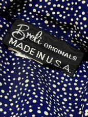 画像12: プリーツ切り替え ドット柄 ネイビー リボンタイ UNIONMADE ウエストゴム レトロ USA古着 ヴィンテージワンピース (12)