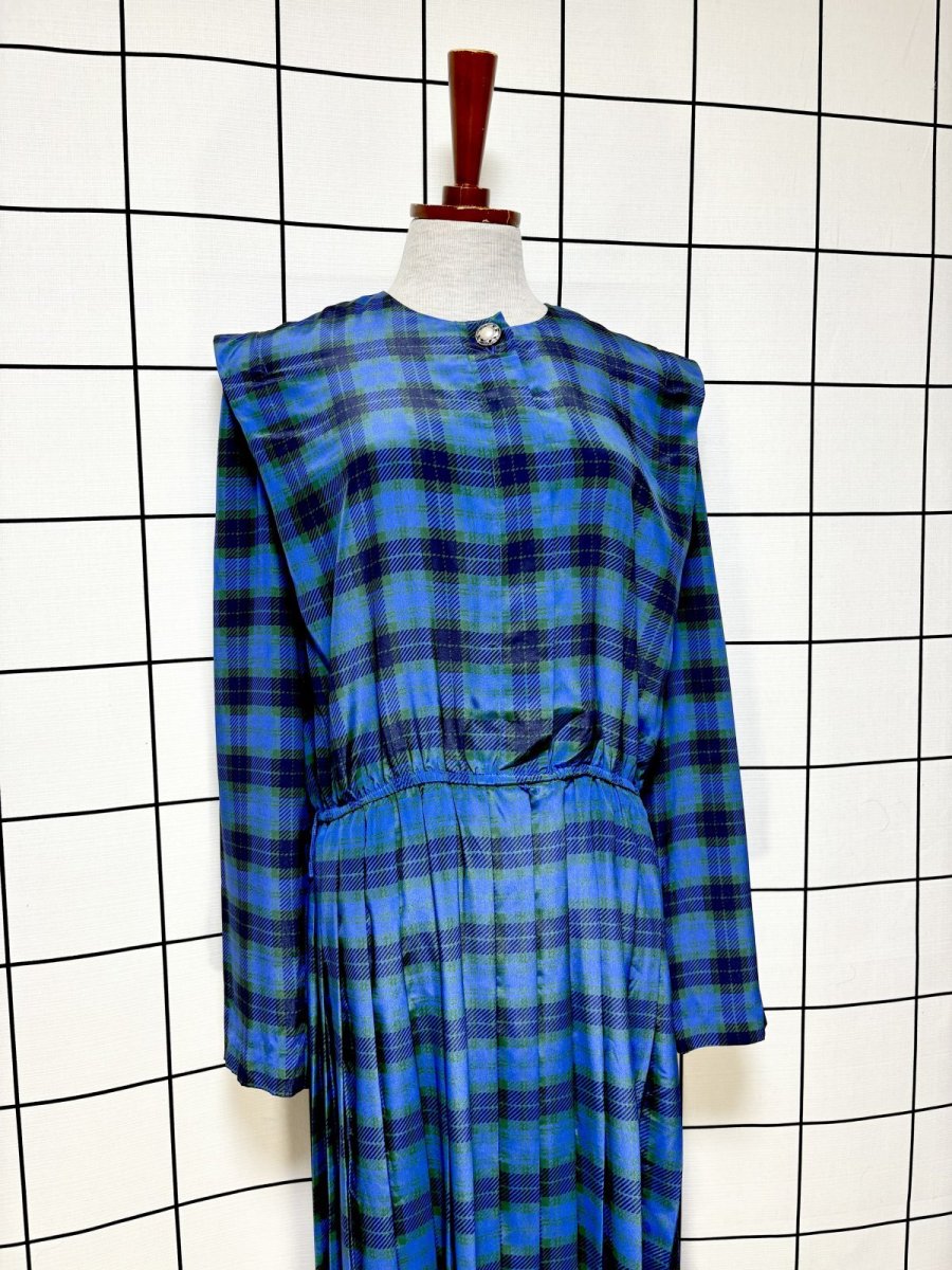 画像3: 【2500円均一対象商品】プリーツ切り替え チェック柄 ウエストゴム レトロ USA古着 ヴィンテージワンピース (3)
