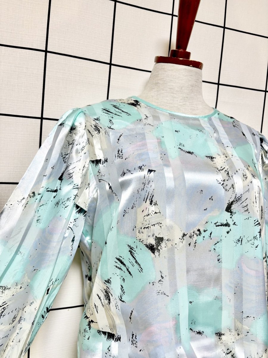 画像6: 【2500円均一対象商品】プリーツ切り替え ストライプ柄 レトロ USA古着 ヴィンテージワンピース (6)