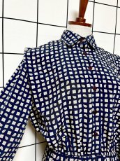 画像6: プリーツ切り替え ペイズリー ネイビー UNIONMADE ウエストゴム レトロ USA古着 ヴィンテージワンピース (6)