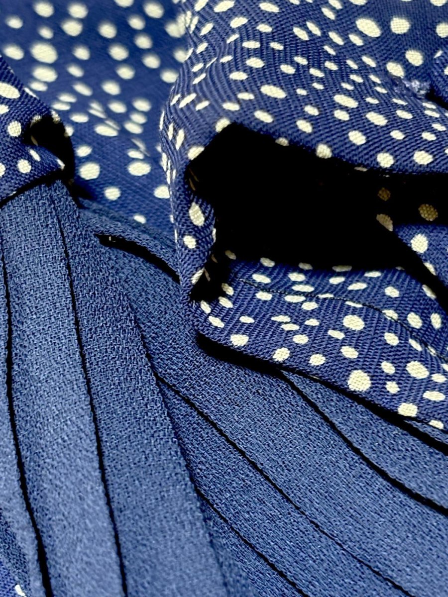 画像11: 【2500円均一対象商品】プリーツ切り替え ドット柄 ネイビー リボンタイ UNIONMADE ウエストゴム レトロ USA古着 ヴィンテージワンピース (11)