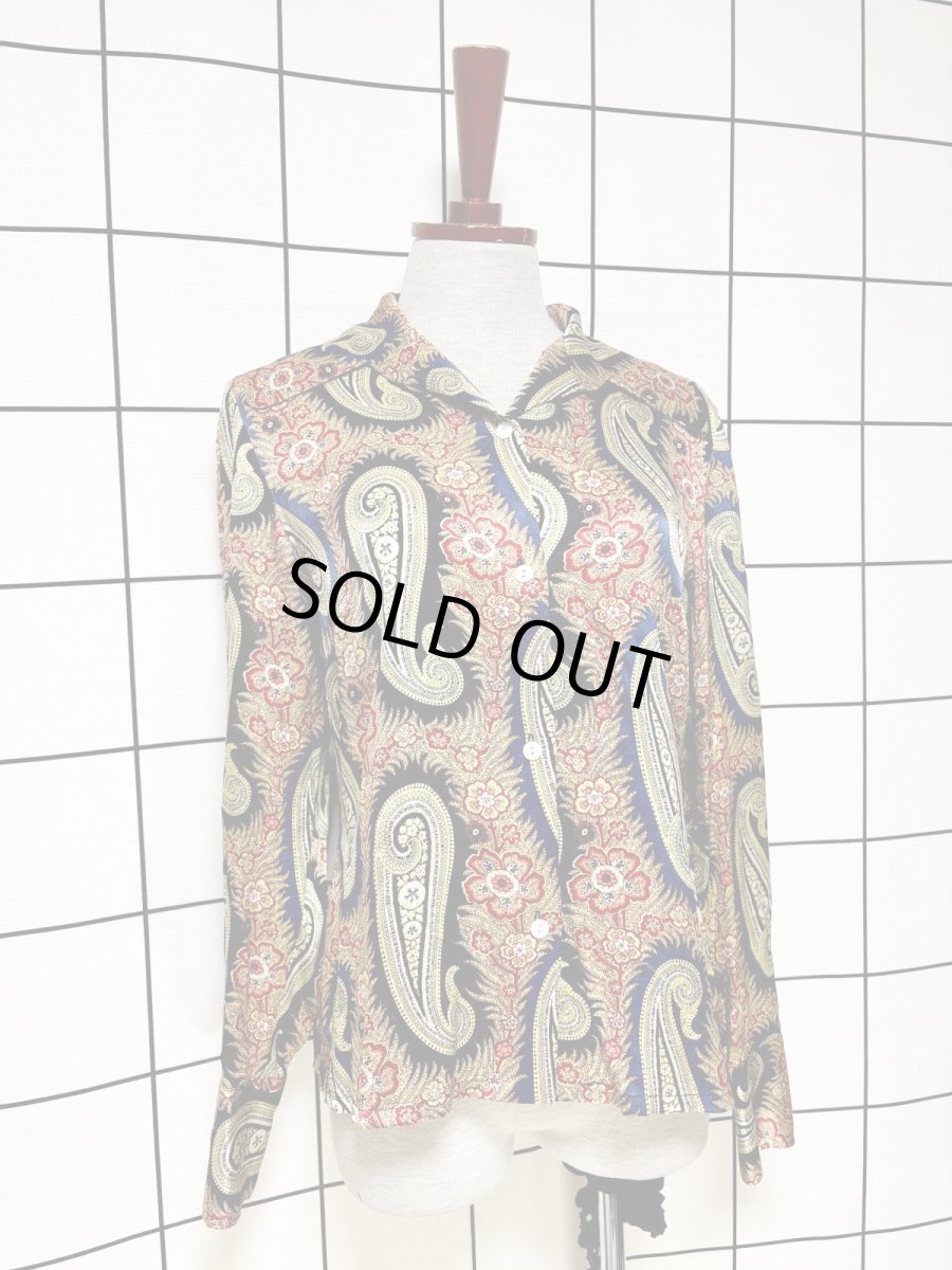 画像3: ペイズリー柄 レトロ USA古着 長袖 シャツ ヴィンテージブラウス (3)
