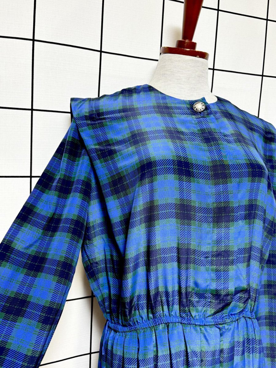 画像7: 【2500円均一対象商品】プリーツ切り替え チェック柄 ウエストゴム レトロ USA古着 ヴィンテージワンピース (7)
