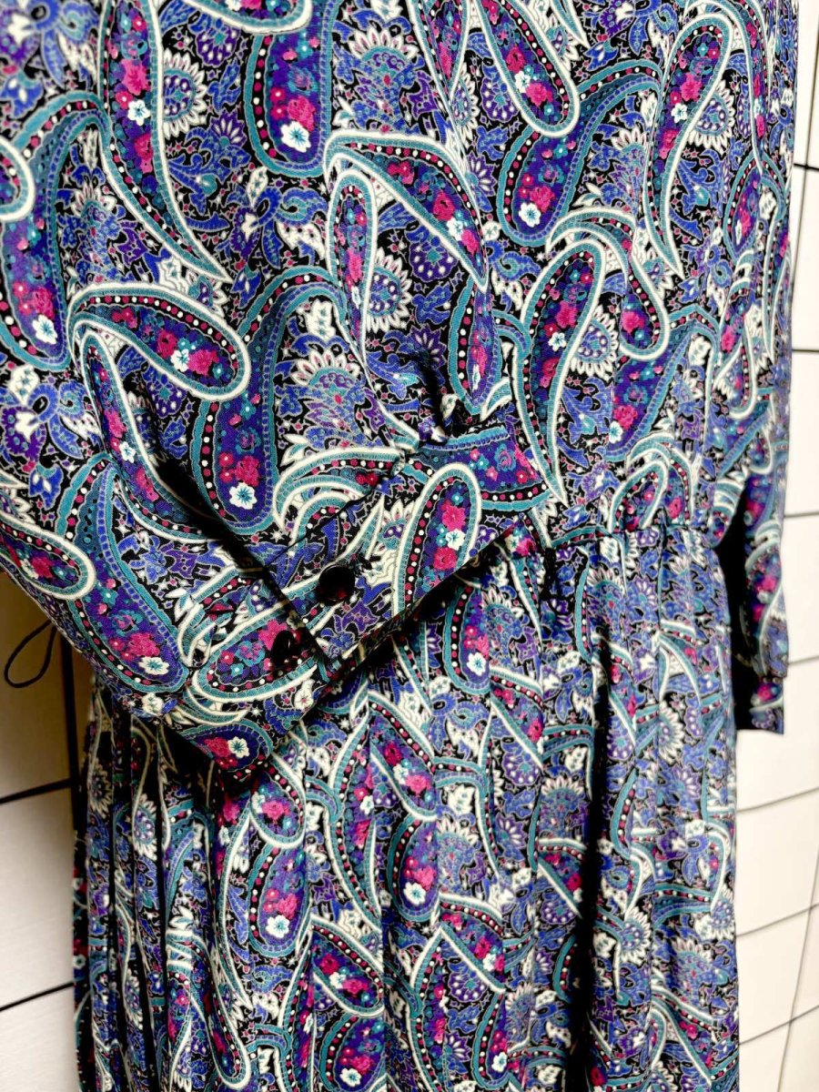 画像7: プリーツ切り替え ペイズリー ウエストゴム レトロ USA古着 ヴィンテージワンピース (7)