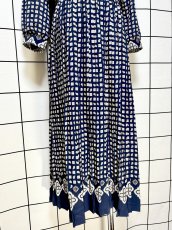 画像8: プリーツ切り替え ペイズリー ネイビー UNIONMADE ウエストゴム レトロ USA古着 ヴィンテージワンピース (8)