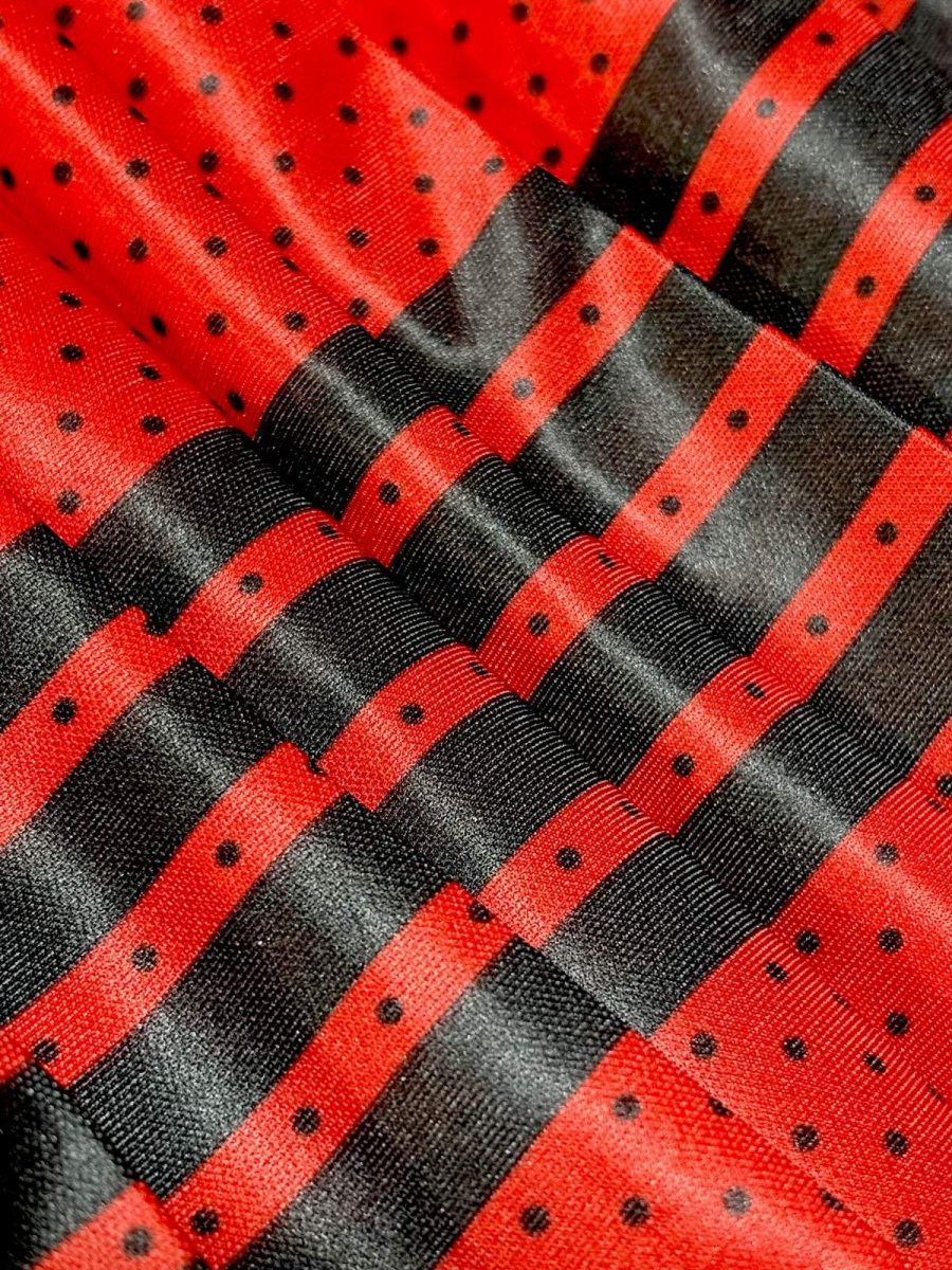 画像11: プリーツ切り替え ドット柄 ボーダー ウエストゴム レトロ USA古着 ヴィンテージワンピース (11)