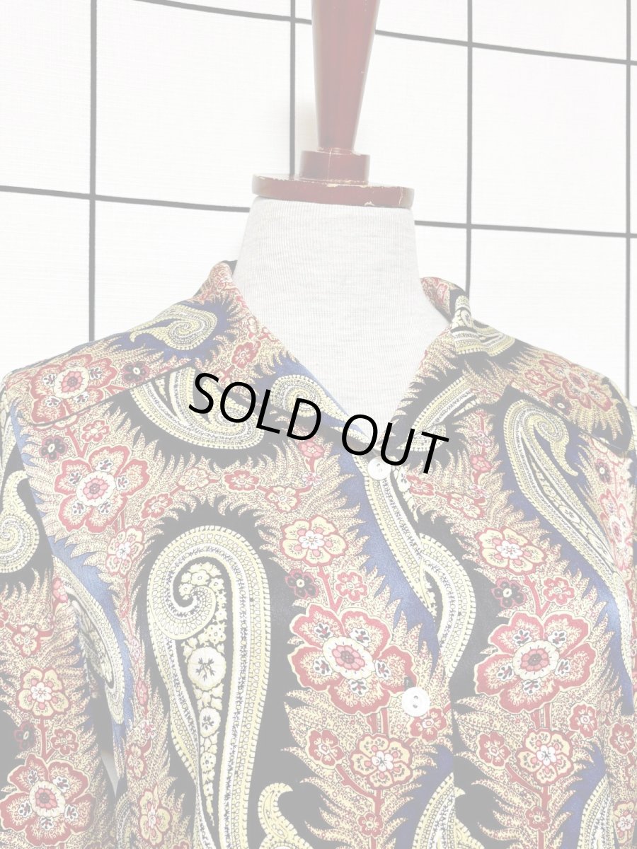 画像4: ペイズリー柄 レトロ USA古着 長袖 シャツ ヴィンテージブラウス (4)