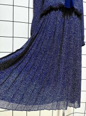 画像9: プリーツ切り替え ドット柄 ネイビー リボンタイ UNIONMADE ウエストゴム レトロ USA古着 ヴィンテージワンピース (9)