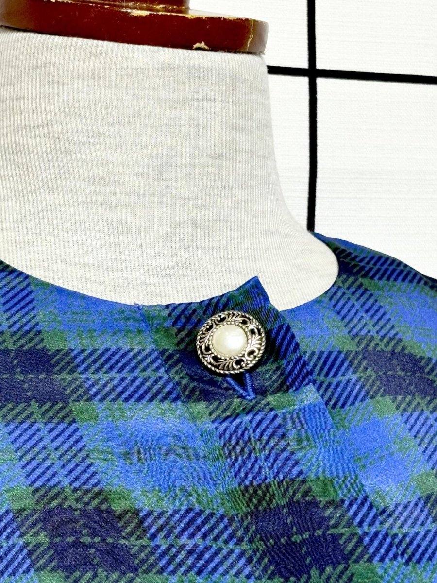 画像5: 【2500円均一対象商品】プリーツ切り替え チェック柄 ウエストゴム レトロ USA古着 ヴィンテージワンピース (5)