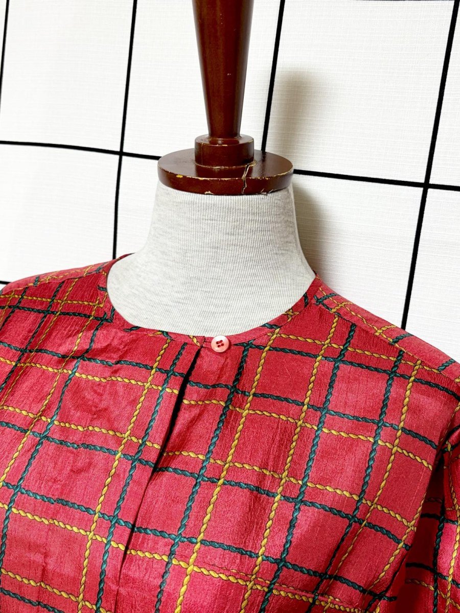 画像4: チェック プルオバー レトロ シャツ USA古着 ヴィンテージトップス (4)