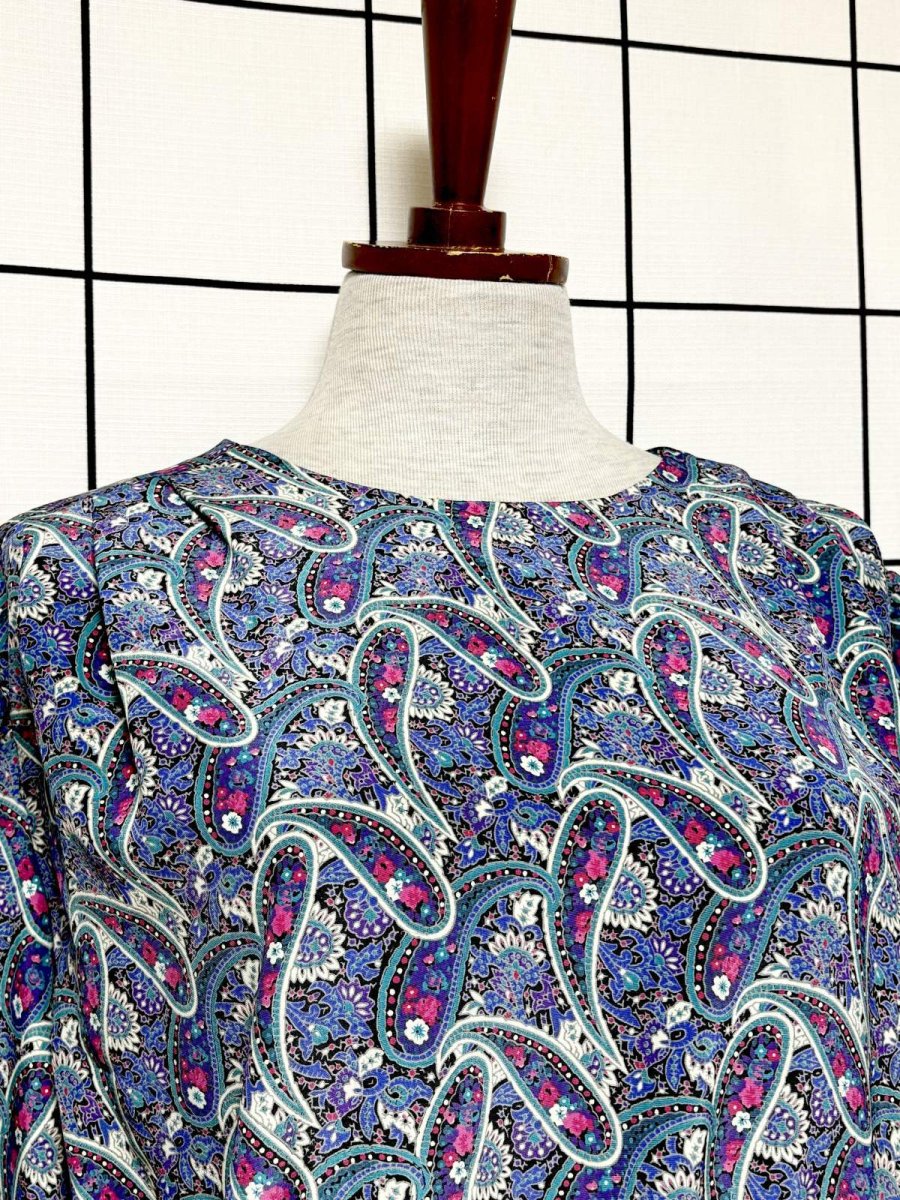 画像5: プリーツ切り替え ペイズリー ウエストゴム レトロ USA古着 ヴィンテージワンピース (5)