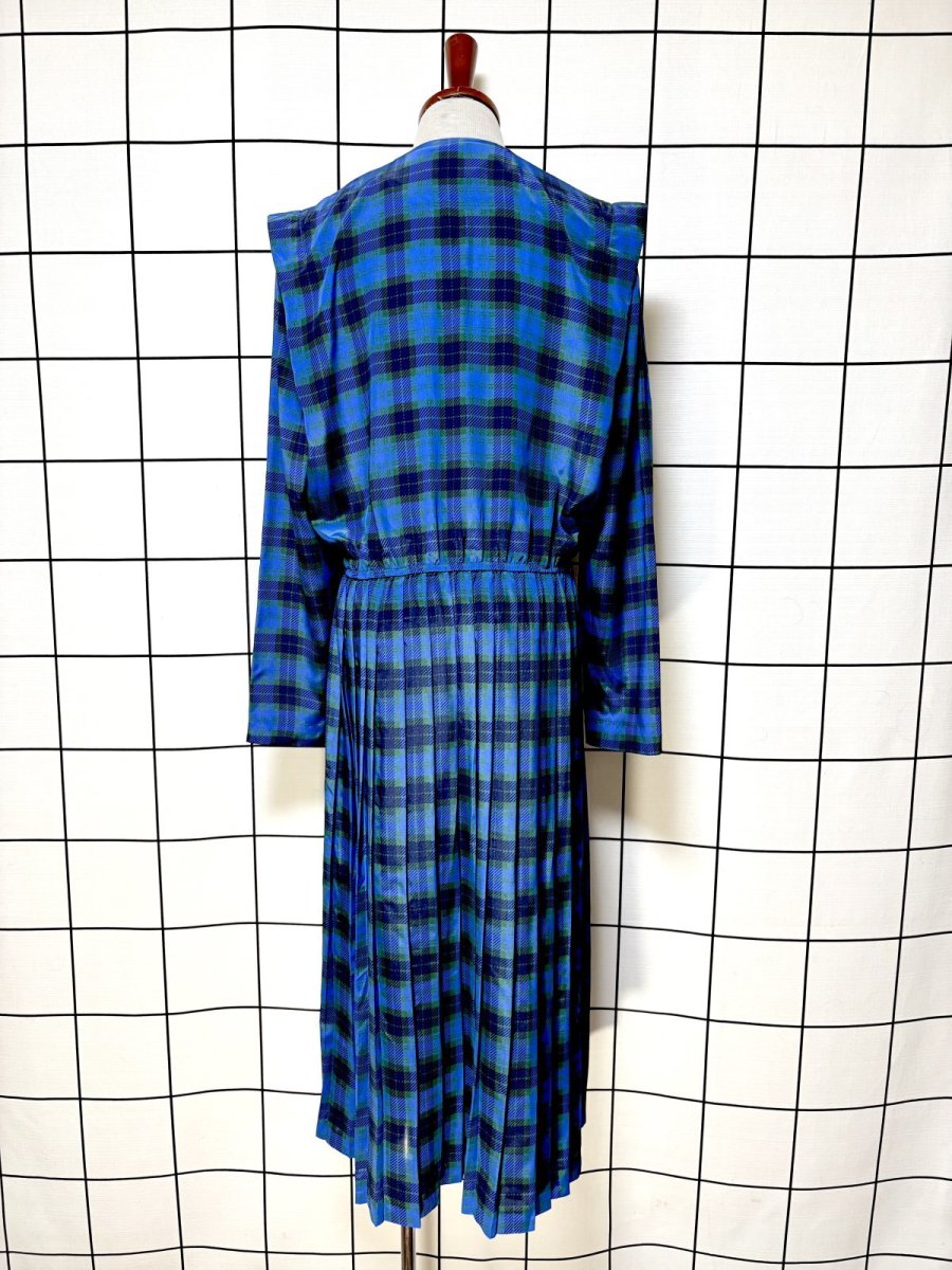 画像2: 【2500円均一対象商品】プリーツ切り替え チェック柄 ウエストゴム レトロ USA古着 ヴィンテージワンピース (2)