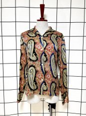 画像1: ペイズリー柄 レトロ USA古着 長袖 シャツ ヴィンテージブラウス (1)