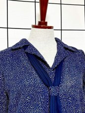 画像5: プリーツ切り替え ドット柄 ネイビー リボンタイ UNIONMADE ウエストゴム レトロ USA古着 ヴィンテージワンピース (5)